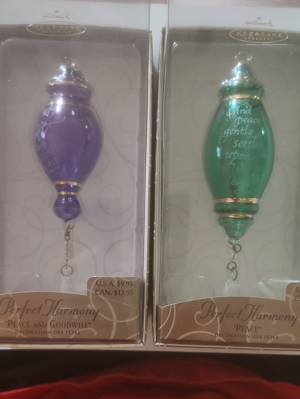 Hallmark Perfect Harmony Glass Holiday Ornament Set Green & Purple NWT